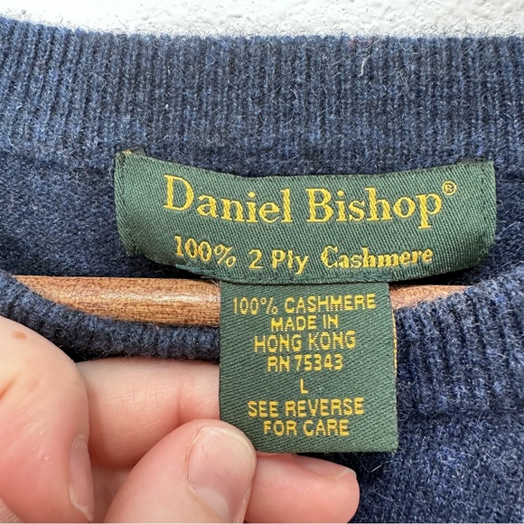 Men's Daniel Bishop 100% 2 Ply Cashmere Navy Crewneck Pullover Sweater Size L - Picture 3 of 4